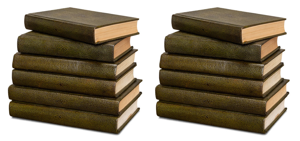 Sarreid Shagreen Books Set Of 12 In Assorted Sizes - Elegant Shagreen Leather Design For Stylish Decor Green  54077-3