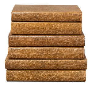 Sarreid Shagreen Books Set Of 12 - Elegant Tawny Brown Decorative Leatherbound Collection For Home Styling Brown  54077-5