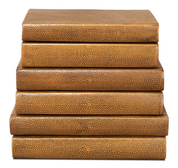 Sarreid Shagreen Books Set Of 12 - Elegant Tawny Brown Decorative Leatherbound Collection For Home Styling Brown  54077-5