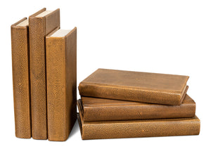 Sarreid Shagreen Books Set Of 12 - Elegant Tawny Brown Decorative Leatherbound Collection For Home Styling Brown  54077-5