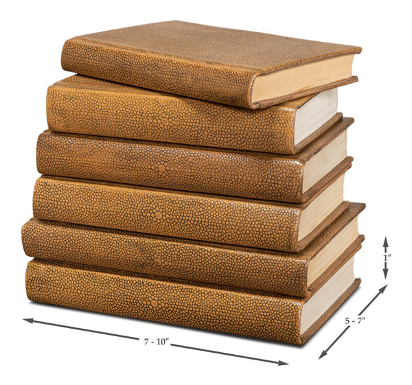 Sarreid Shagreen Books Set Of 12 - Elegant Tawny Brown Decorative Leatherbound Collection For Home Styling Brown  54077-5