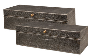 Sarreid Gatsburg Shagreen Box Set In Antique Grey Finish - Elegant Leather & Paper Liner For Stylish Storage Grey  54078-1