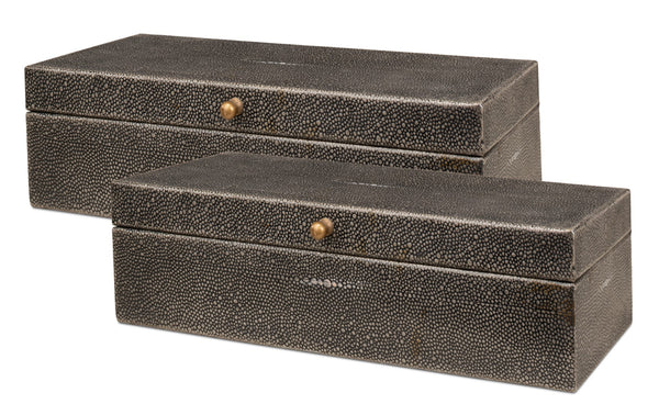 Sarreid Gatsburg Shagreen Box Set In Antique Grey Finish - Elegant Leather & Paper Liner For Stylish Storage Grey  54078-1