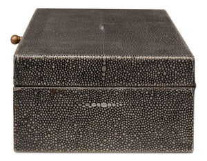 Sarreid Gatsburg Shagreen Box Set In Antique Grey Finish - Elegant Leather & Paper Liner For Stylish Storage Grey  54078-1