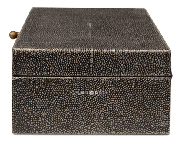 Sarreid Gatsburg Shagreen Box Set In Antique Grey Finish - Elegant Leather & Paper Liner For Stylish Storage Grey  54078-1
