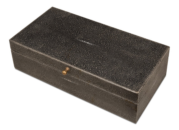 Sarreid Gatsburg Shagreen Box Set In Antique Grey Finish - Elegant Leather & Paper Liner For Stylish Storage Grey  54078-1