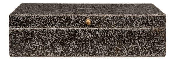 Sarreid Gatsburg Shagreen Box Set In Antique Grey Finish - Elegant Leather & Paper Liner For Stylish Storage Grey  54078-1