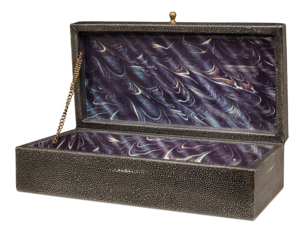 Sarreid Gatsburg Shagreen Box Set In Antique Grey Finish - Elegant Leather & Paper Liner For Stylish Storage Grey  54078-1