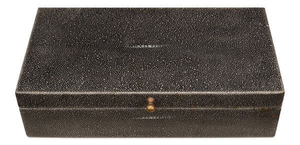 Sarreid Gatsburg Shagreen Box Set In Antique Grey Finish - Elegant Leather & Paper Liner For Stylish Storage Grey  54078-1