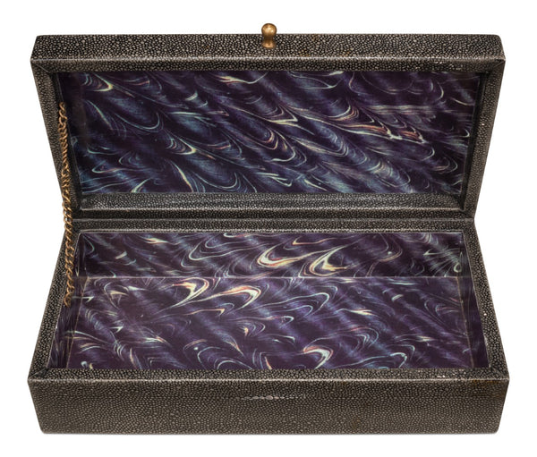Sarreid Gatsburg Shagreen Box Set In Antique Grey Finish - Elegant Leather & Paper Liner For Stylish Storage Grey  54078-1