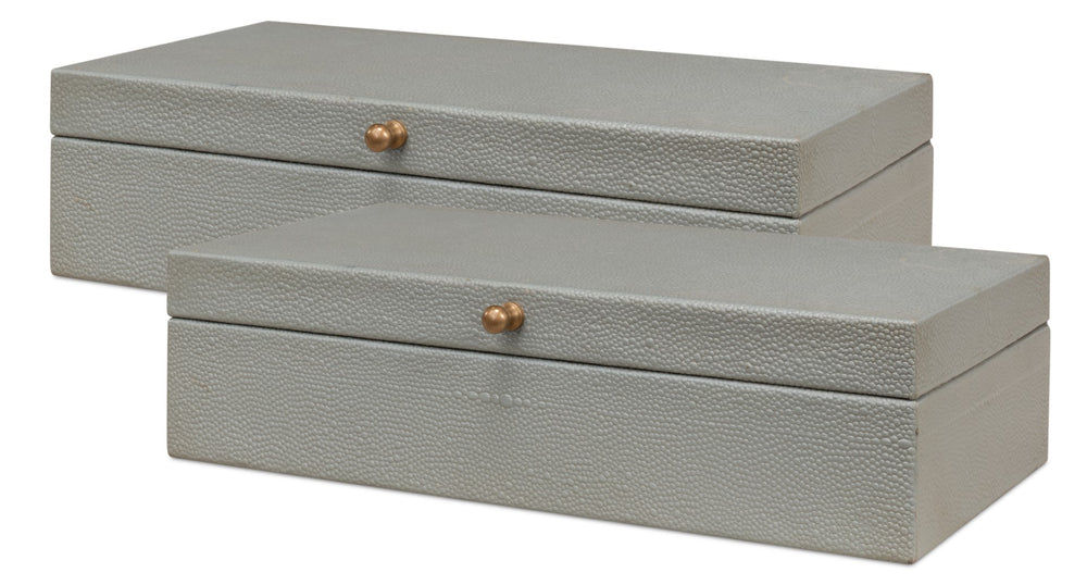 Sarreid Gatsburg Shagreen Box Set In Storm Grey - Elegant Leather Finish With Durable Paper Liner, S/2 Grey  54078-2