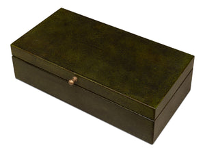 Sarreid Gatsburg Shagreen Box Set Of 2 - Elegant Leaf Design With Leather Finish & Paper Liner For Chic Decor Green  54078-3