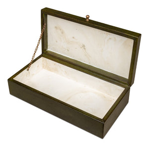 Sarreid Gatsburg Shagreen Box Set Of 2 - Elegant Leaf Design With Leather Finish & Paper Liner For Chic Decor Green  54078-3