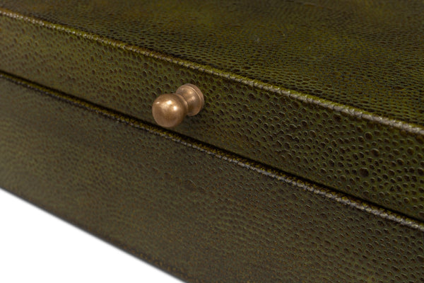 Sarreid Gatsburg Shagreen Box Set Of 2 - Elegant Leaf Design With Leather Finish & Paper Liner For Chic Decor Green  54078-3