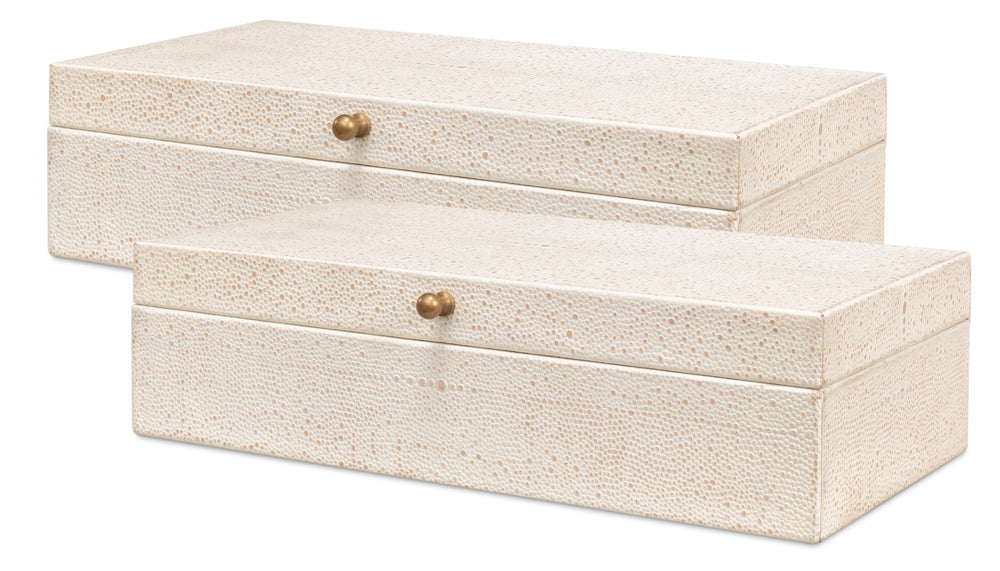 Sarreid Gatsburg Shagreen Box Set Of 2 In Osprey White - Elegant Leather With Soft Paper Liner Finish White  54078-4