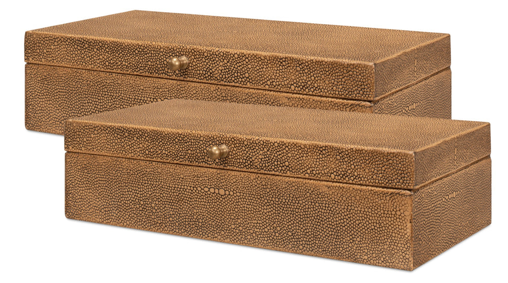 Sarreid Gatsburg Elegant Tawny Brown Shagreen Box Set Of 2 - Luxurious Leather Finish With Paper Liner Brown  54078-5