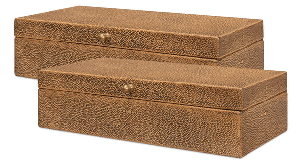 Sarreid Gatsburg Elegant Tawny Brown Shagreen Box Set Of 2 - Luxurious Leather Finish With Paper Liner Brown  54078-5
