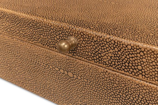 Sarreid Gatsburg Elegant Tawny Brown Shagreen Box Set Of 2 - Luxurious Leather Finish With Paper Liner Brown  54078-5