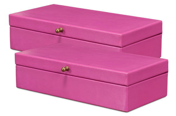Sarreid Gatsburg Pink Shagreen Box Set Of 2 - Elegant Leather Finish With Stylish Paper Liner For Storage Pink  54078-pink