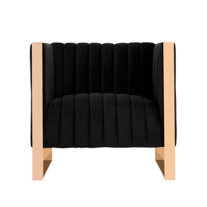 English Elm Trillium Velvet Lounge Chair with Gold Stainless Steel Frame, Plush High-Density Foam, No Assembly Required Black B365P398024
