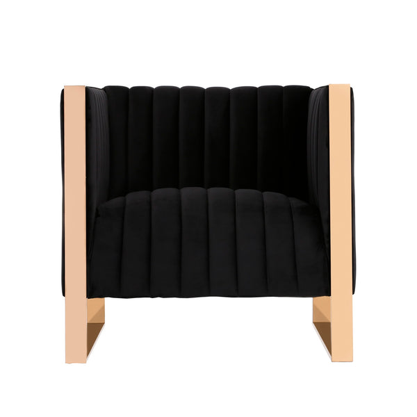 English Elm Trillium Velvet Lounge Chair with Gold Stainless Steel Frame, Plush High-Density Foam, No Assembly Required Black B365P398024