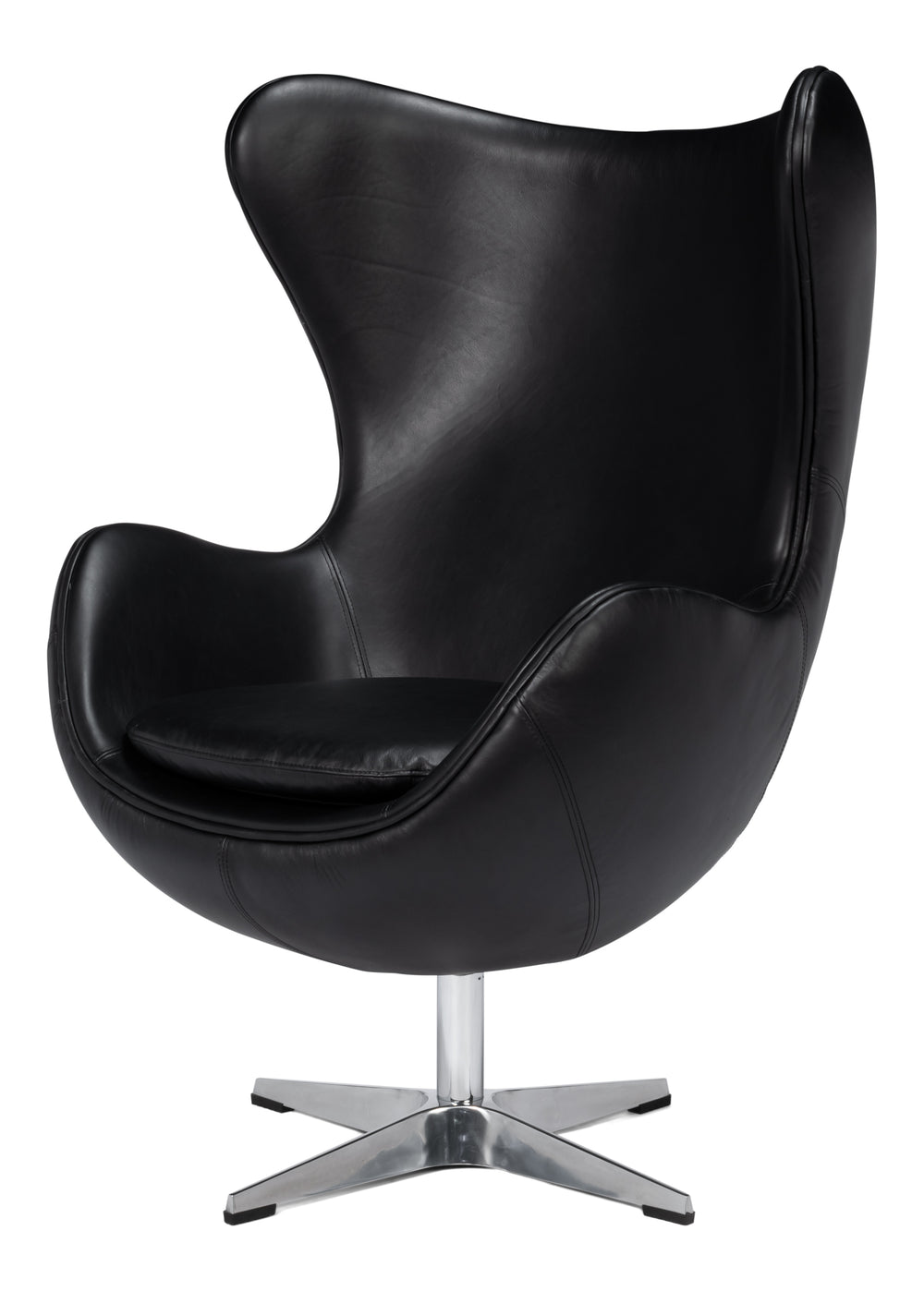 Sarreid Jacobean Egg Chair In Onyx Black Leather - Stylish Mid-century Design With Durable Metal Frame Black  54079