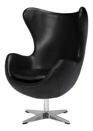 Sarreid Jacobean Egg Chair In Onyx Black Leather - Stylish Mid-century Design With Durable Metal Frame Black  54079