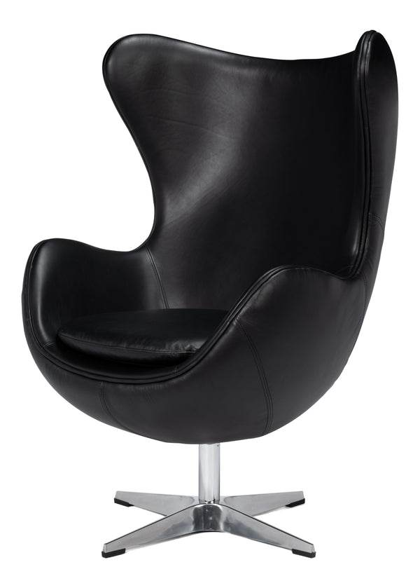 Sarreid Jacobean Egg Chair In Onyx Black Leather - Stylish Mid-century Design With Durable Metal Frame Black  54079
