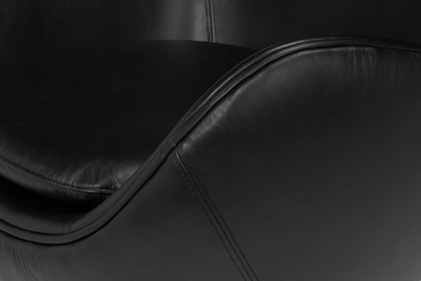 Sarreid Jacobean Egg Chair In Onyx Black Leather - Stylish Mid-century Design With Durable Metal Frame Black  54079