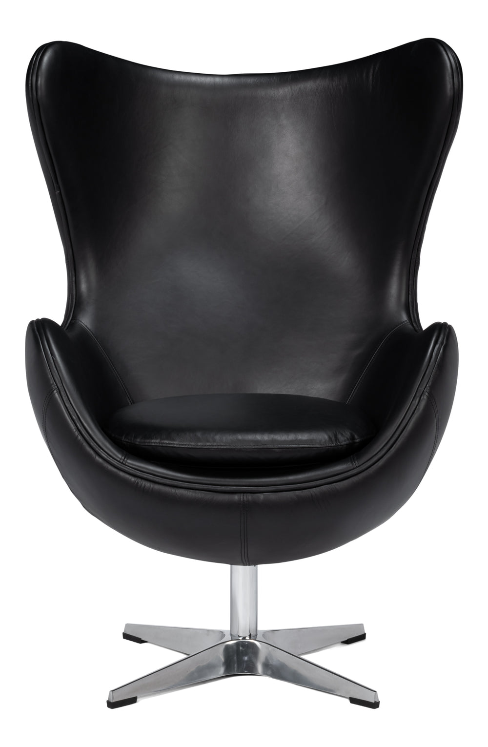 Sarreid Jacobean Egg Chair In Onyx Black Leather - Stylish Mid-century Design With Durable Metal Frame Black  54079