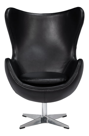 Sarreid Jacobean Egg Chair In Onyx Black Leather - Stylish Mid-century Design With Durable Metal Frame Black  54079