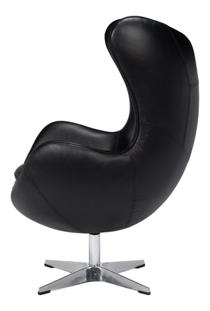 Sarreid Jacobean Egg Chair In Onyx Black Leather - Stylish Mid-century Design With Durable Metal Frame Black  54079