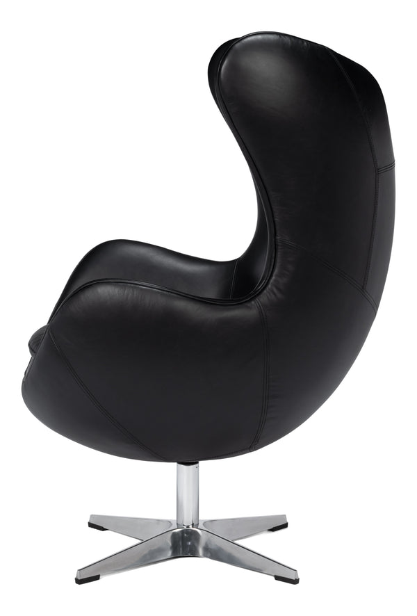 Sarreid Jacobean Egg Chair In Onyx Black Leather - Stylish Mid-century Design With Durable Metal Frame Black  54079