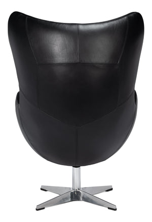 Sarreid Jacobean Egg Chair In Onyx Black Leather - Stylish Mid-century Design With Durable Metal Frame Black  54079