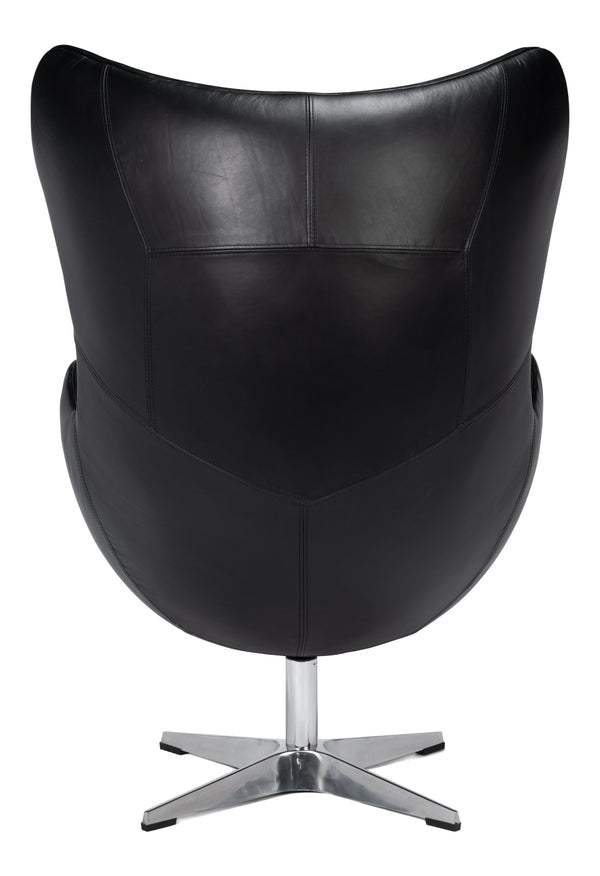 Sarreid Jacobean Egg Chair In Onyx Black Leather - Stylish Mid-century Design With Durable Metal Frame Black  54079