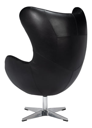 Sarreid Jacobean Egg Chair In Onyx Black Leather - Stylish Mid-century Design With Durable Metal Frame Black  54079