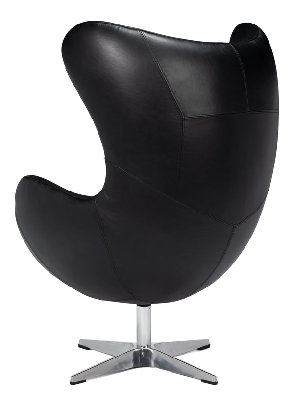 Sarreid Jacobean Egg Chair In Onyx Black Leather - Stylish Mid-century Design With Durable Metal Frame Black  54079