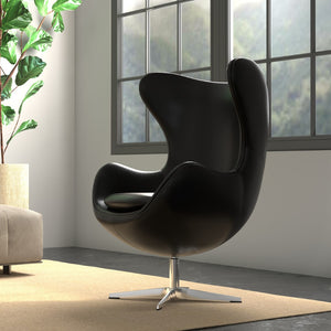 Sarreid Jacobean Egg Chair In Onyx Black Leather - Stylish Mid-century Design With Durable Metal Frame Black  54079