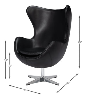 Sarreid Jacobean Egg Chair In Onyx Black Leather - Stylish Mid-century Design With Durable Metal Frame Black  54079