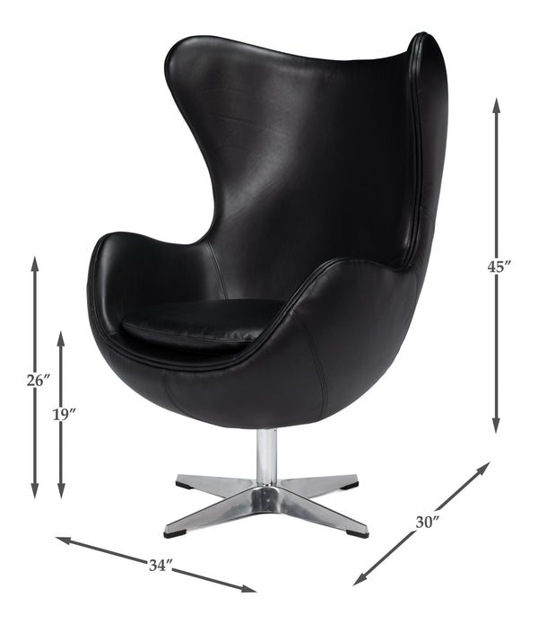 Sarreid Jacobean Egg Chair In Onyx Black Leather - Stylish Mid-century Design With Durable Metal Frame Black  54079