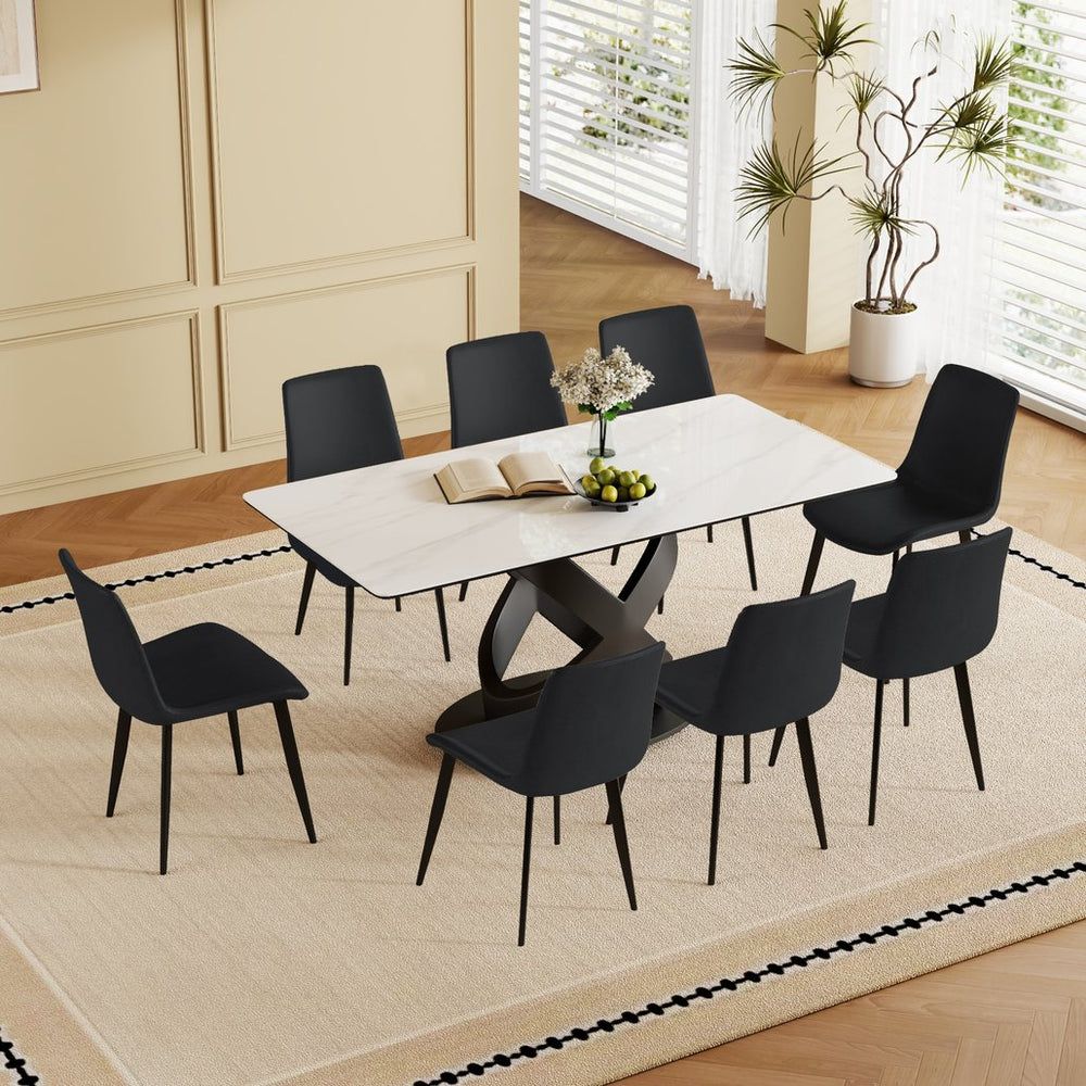 English Elm 71" Rectangular Dining Table: Modern Luxury With Sintered Stone Top & Steel Base For Stylish Gatherings W2699S00079