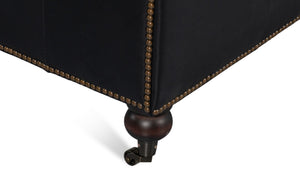 Sarreid Castered Chesterfield Sofa In Onyx Black Leather With Stylish Wood Legs And Convenient Casters Black  54080