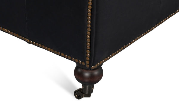 Sarreid Castered Chesterfield Sofa In Onyx Black Leather With Stylish Wood Legs And Convenient Casters Black  54080