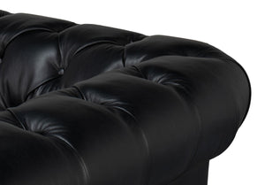 Sarreid Castered Chesterfield Sofa In Onyx Black Leather With Stylish Wood Legs And Convenient Casters Black  54080