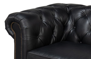 Sarreid Castered Chesterfield Sofa In Onyx Black Leather With Stylish Wood Legs And Convenient Casters Black  54080