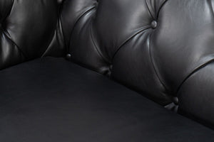 Sarreid Castered Chesterfield Sofa In Onyx Black Leather With Stylish Wood Legs And Convenient Casters Black  54080