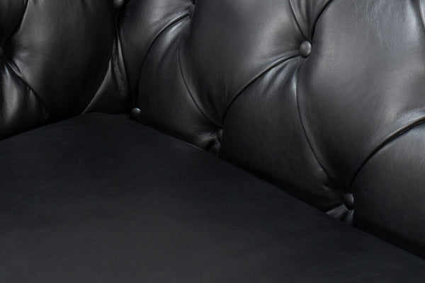 Sarreid Castered Chesterfield Sofa In Onyx Black Leather With Stylish Wood Legs And Convenient Casters Black  54080