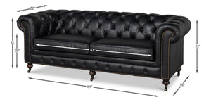 Sarreid Castered Chesterfield Sofa In Onyx Black Leather With Stylish Wood Legs And Convenient Casters Black  54080