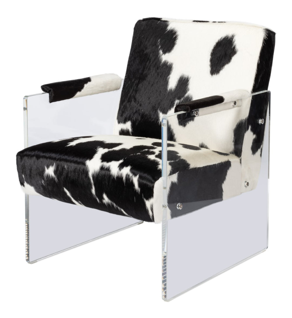 Sarreid Holloway Armchair - Luxurious Black & White Hair-on-hide Leather With Stylish Acrylic Accents Multicolor  54081
