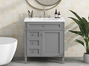 English Elm 30'' Modern Bathroom Vanity With Ceramic Sink, 2 Smooth-Glide Drawers & Tip-Out Compartment Storage N710P206904E